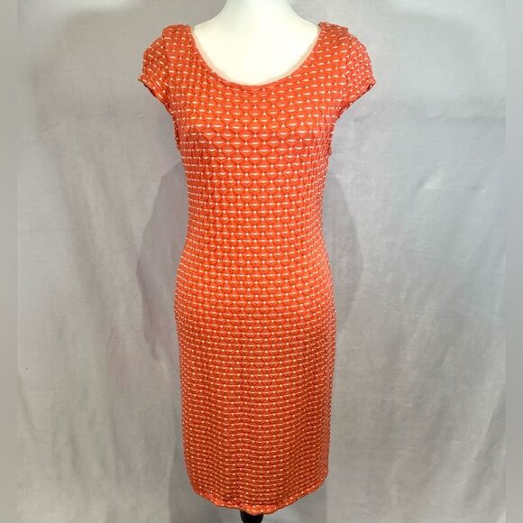 Sharagano orange and white textured stretch midi dress size 10 - Picture 1 of 6